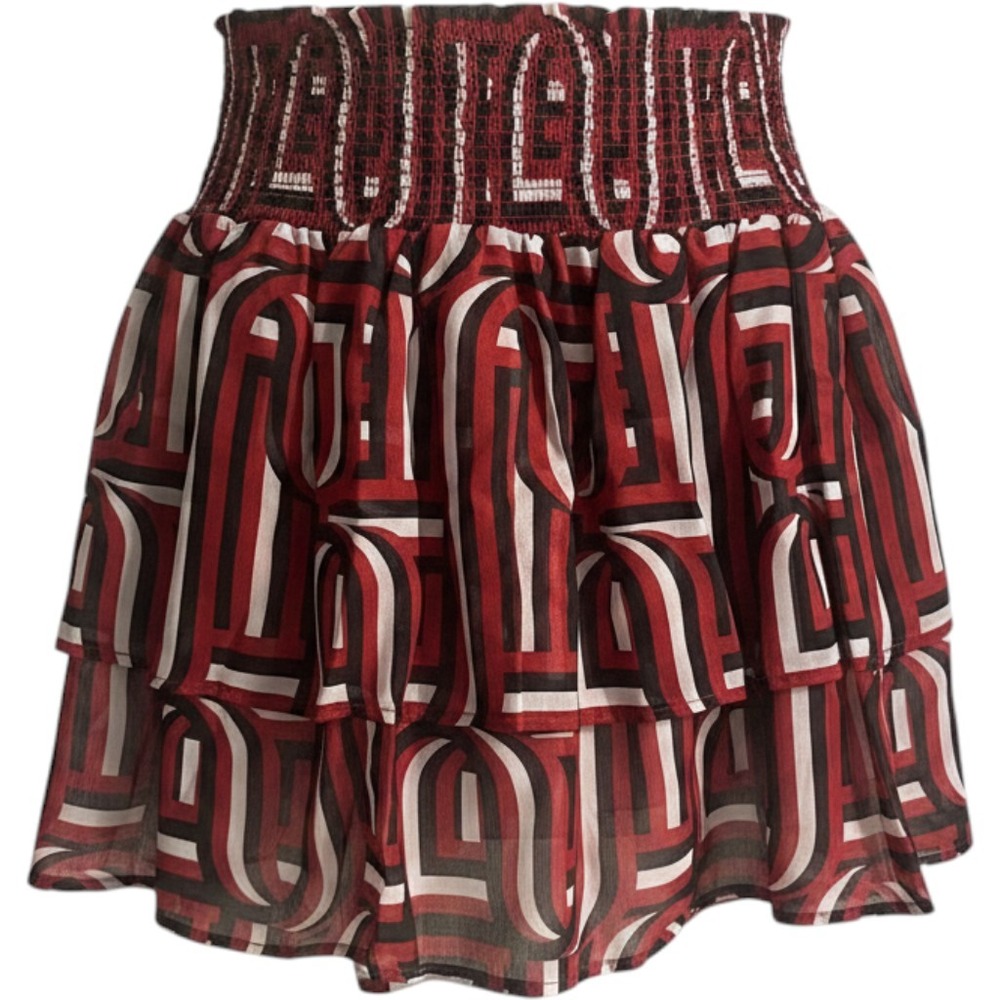 Michelle McDowell Marley Skirt Garnet Black Abstract Smocked Mini Gameday Large